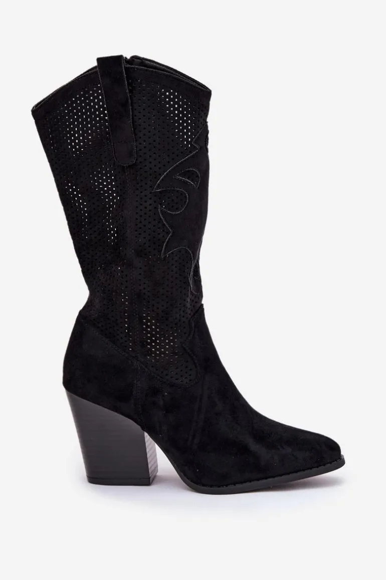 Ażurowe Kozaki Kowbojki Na Słupku S.Barski HY51-606 Czarne