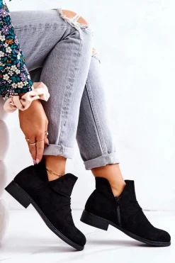 Ażurowe Marszczone Botki Czarne Cynthia