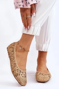 Ażurowe Modne Baleriny Beżowe Thiago