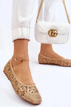 Ażurowe Modne Baleriny Beżowe Thiago