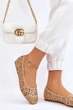 Ażurowe Modne Baleriny Beżowe Thiago