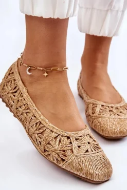 Ażurowe Modne Baleriny Beżowe Thiago