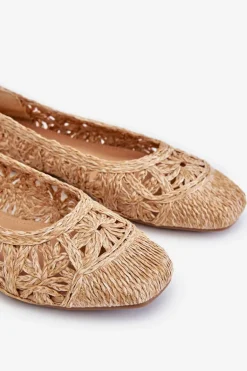 Ażurowe Modne Baleriny Beżowe Thiago