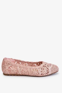 Ażurowe Modne Baleriny Różowe Thiago