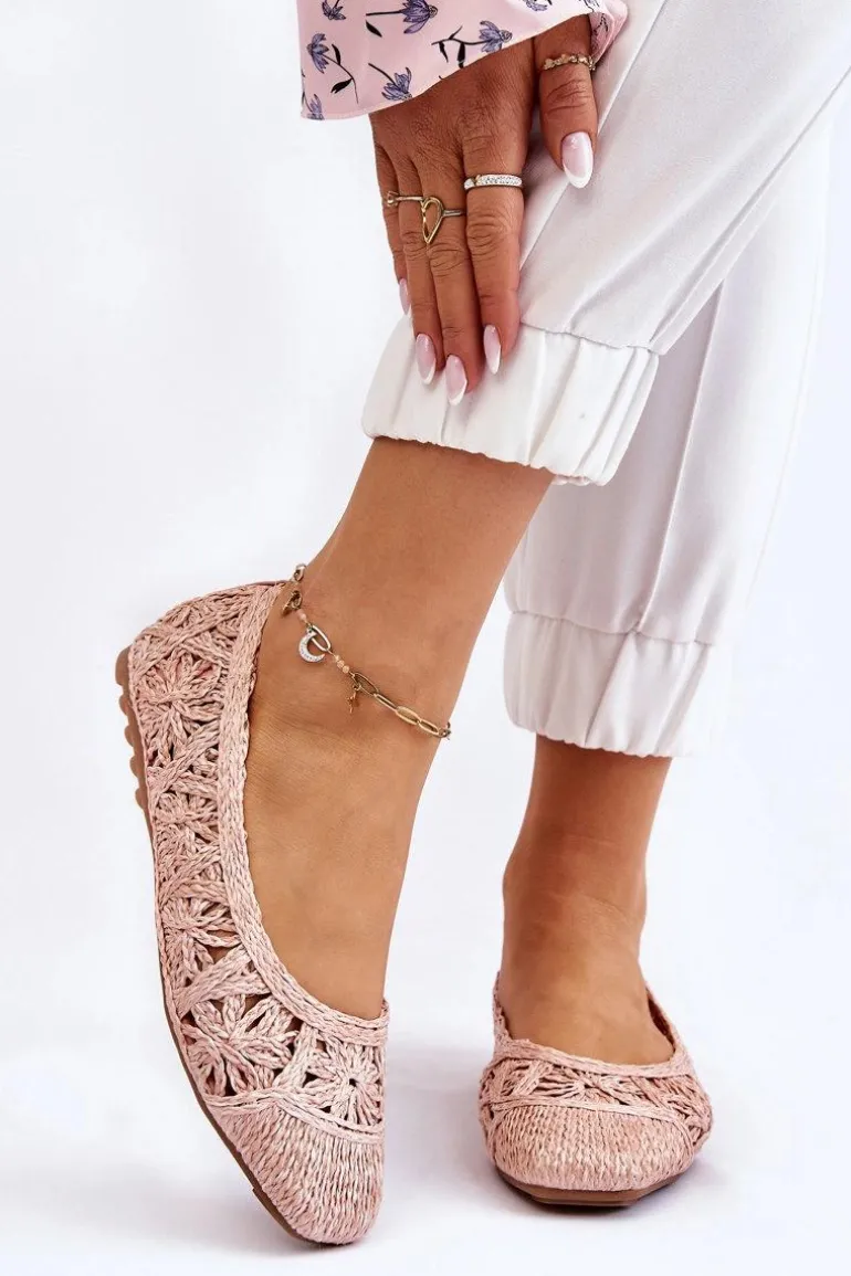 Ażurowe Modne Baleriny Różowe Thiago