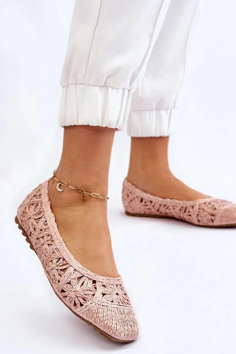 Ażurowe Modne Baleriny Różowe Thiago