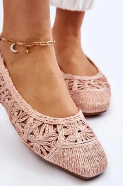 Ażurowe Modne Baleriny Różowe Thiago