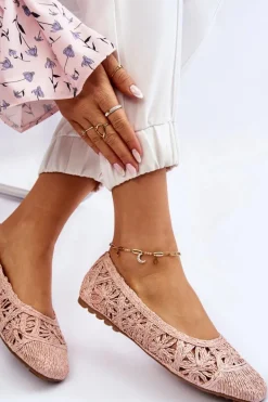 Ażurowe Modne Baleriny Różowe Thiago