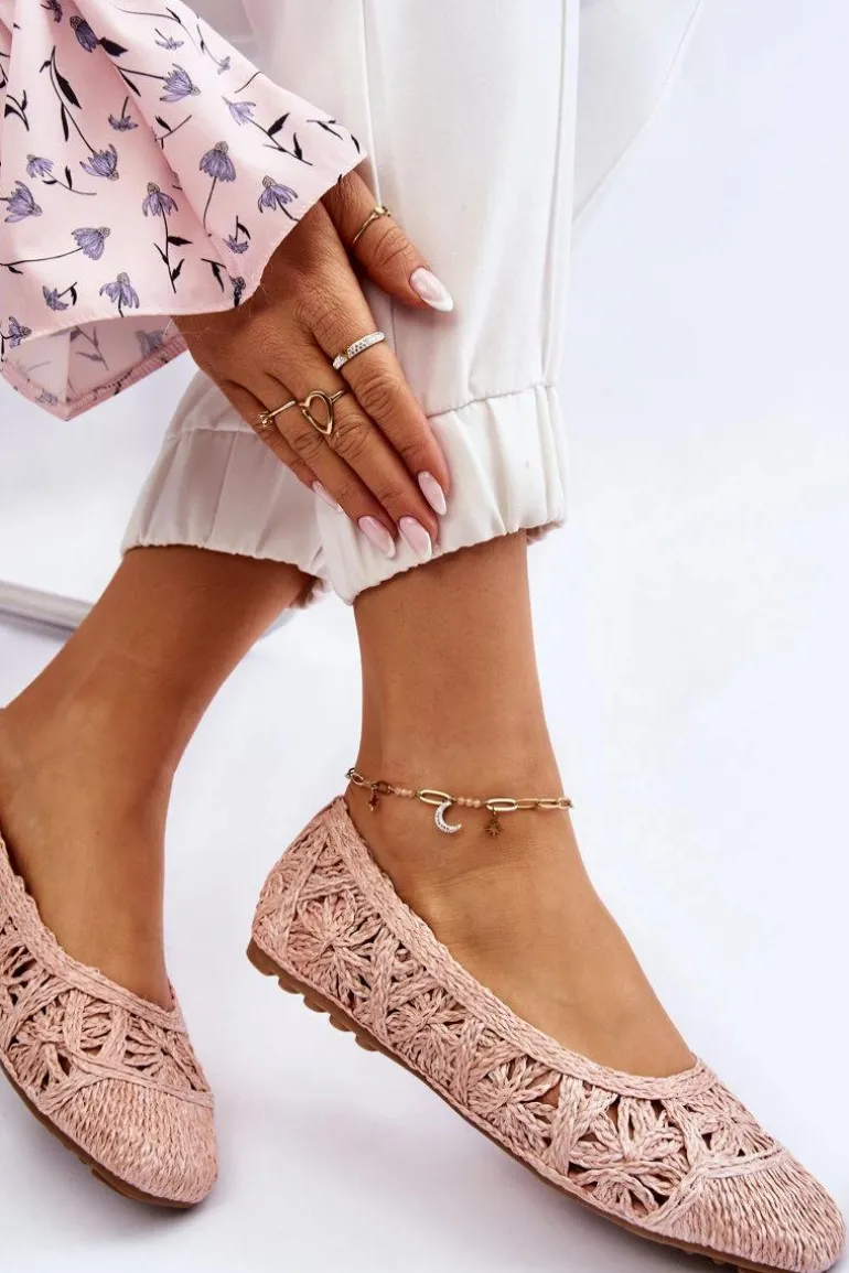 Ażurowe Modne Baleriny Różowe Thiago