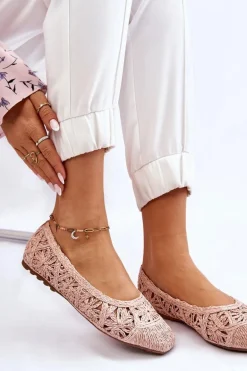 Ażurowe Modne Baleriny Różowe Thiago