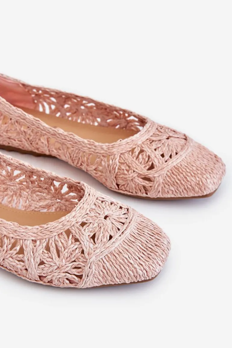 Ażurowe Modne Baleriny Różowe Thiago