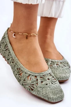 Ażurowe Modne Baleriny Zielone Thiago