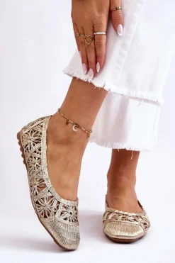 Ażurowe Modne Baleriny Złote Thiago