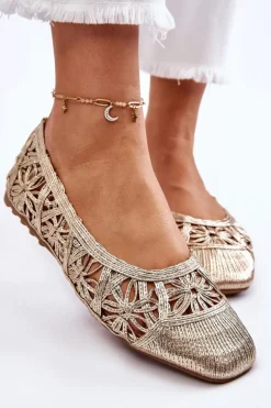 Ażurowe Modne Baleriny Złote Thiago