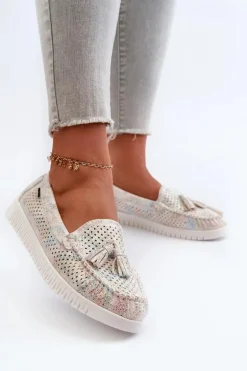 Ażurowe Mokasyny Damskie Z Eko Skóry Multikolor Tinami