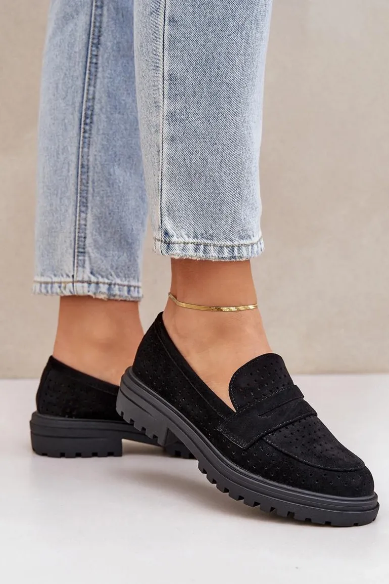 Ażurowe Mokasyny Na Płaskim Obcasie Czarne Inestelle