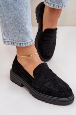 Ażurowe Mokasyny Na Płaskim Obcasie Czarne Inestelle