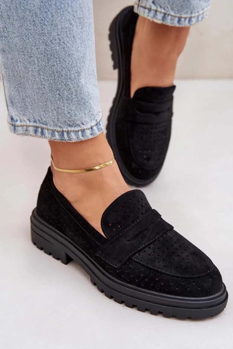 Ażurowe Mokasyny Na Płaskim Obcasie Czarne Inestelle