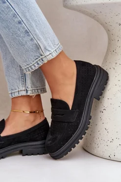 Ażurowe Mokasyny Na Płaskim Obcasie Czarne Inestelle