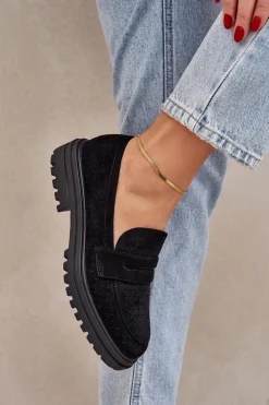 Ażurowe Mokasyny Na Płaskim Obcasie Czarne Inestelle