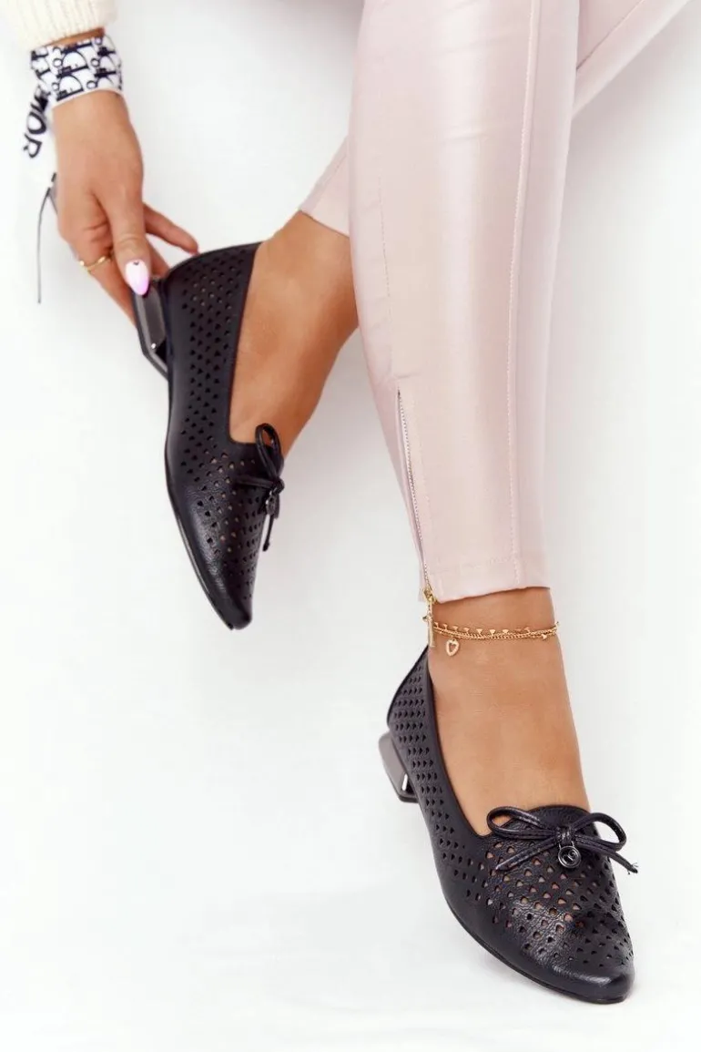 Ażurowe Mokasyny Na Srebrnym Obcasie Vinceza 21-10602 Czarne