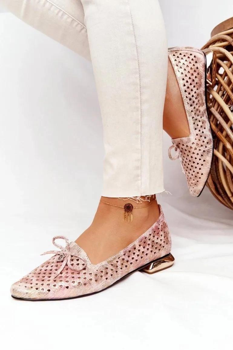 Ażurowe Mokasyny Na Złotym Obcasie Vinceza 21-10602 Multikolor