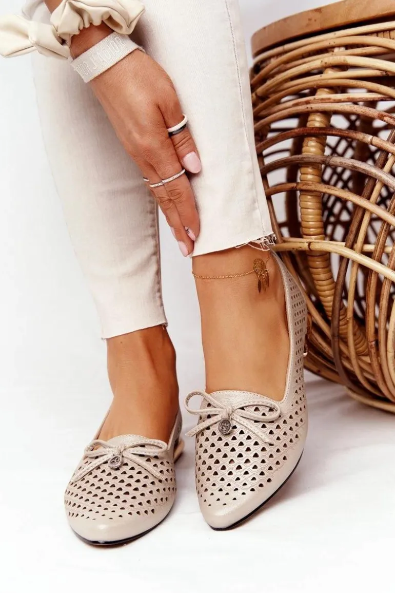 Ażurowe Mokasyny Na Złotym Obcasie Vinceza 21-10602 Złote
