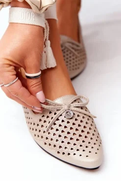 Ażurowe Mokasyny Na Złotym Obcasie Vinceza 21-10602 Złote