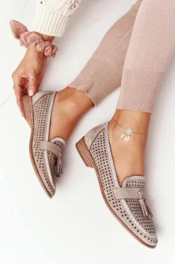 Ażurowe Mokasyny Sergio Leone MK735 Beżowe