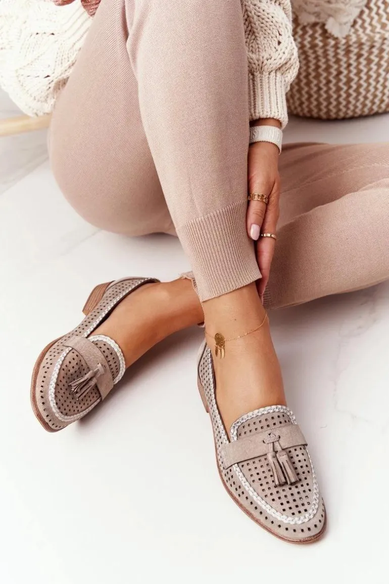 Ażurowe Mokasyny Sergio Leone MK735 Beżowe