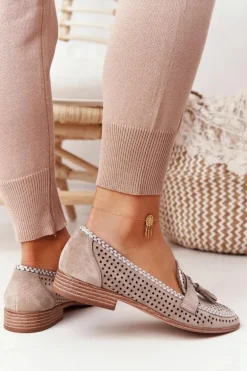 Ażurowe Mokasyny Sergio Leone MK735 Beżowe