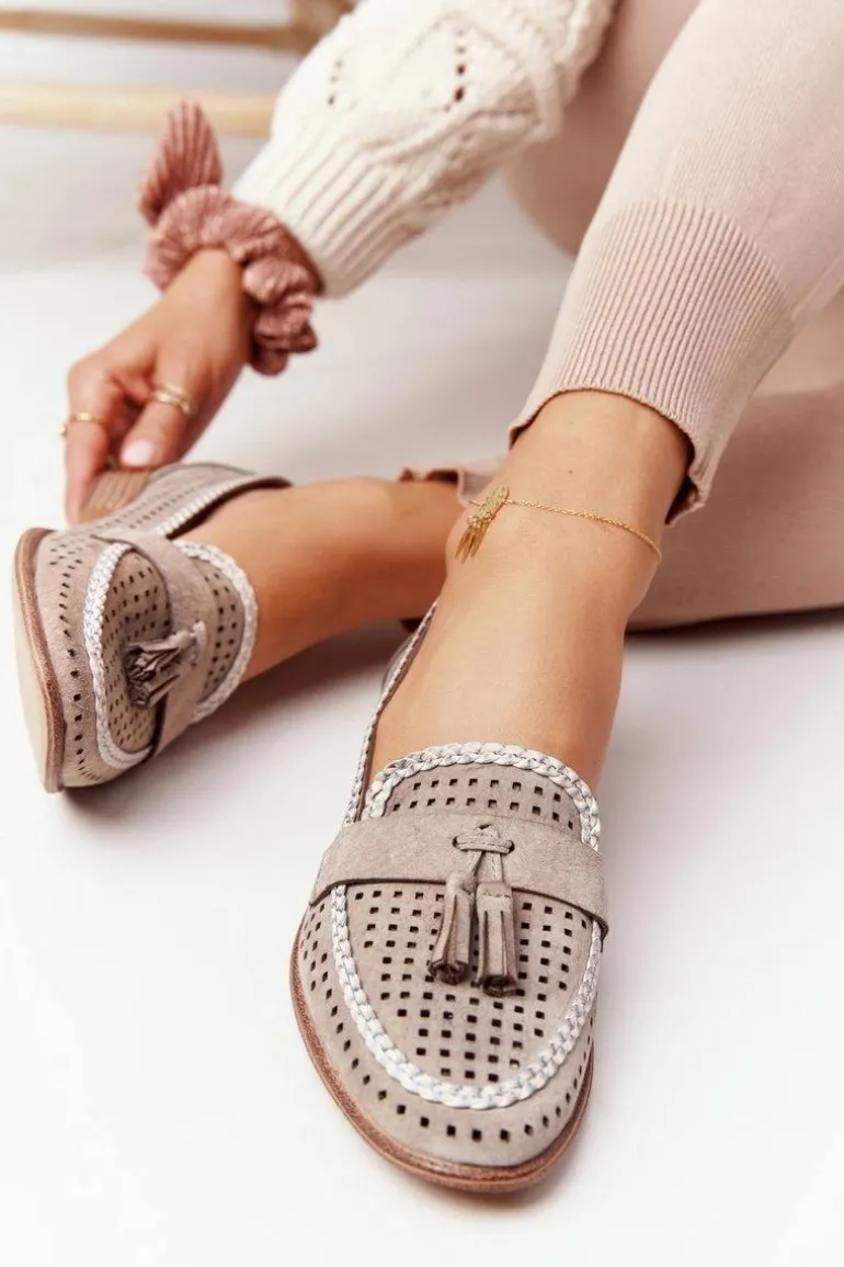 Ażurowe Mokasyny Sergio Leone MK735 Beżowe