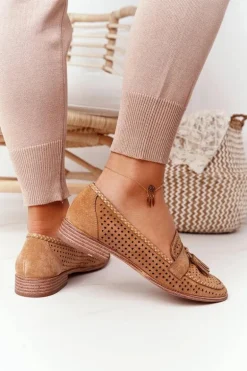 Ażurowe Mokasyny Sergio Leone MK735 Camel