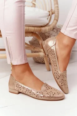 Ażurowe Mokasyny Sergio Leone BL627 Beżowe Połyskujące