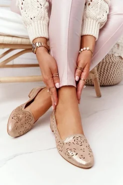 Ażurowe Mokasyny Sergio Leone BL627 Beżowe Połyskujące