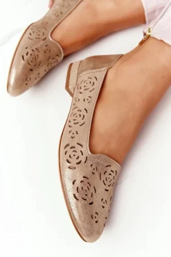 Ażurowe Mokasyny Sergio Leone BL627 Beżowe Połyskujące