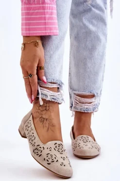 Ażurowe Mokasyny Sergio Leone BL627 Beżowe