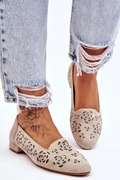 Ażurowe Mokasyny Sergio Leone BL627 Beżowe