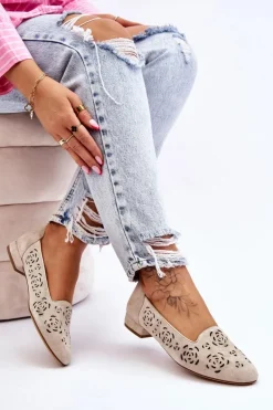 Ażurowe Mokasyny Sergio Leone BL627 Beżowe