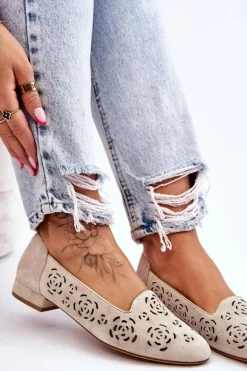 Ażurowe Mokasyny Sergio Leone BL627 Beżowe