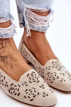 Ażurowe Mokasyny Sergio Leone BL627 Beżowe