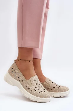 Ażurowe Półbuty Damskie Beżowe Emilei