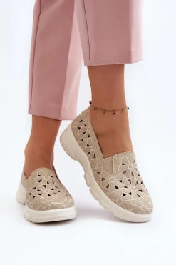 Ażurowe Półbuty Damskie Beżowe Emilei