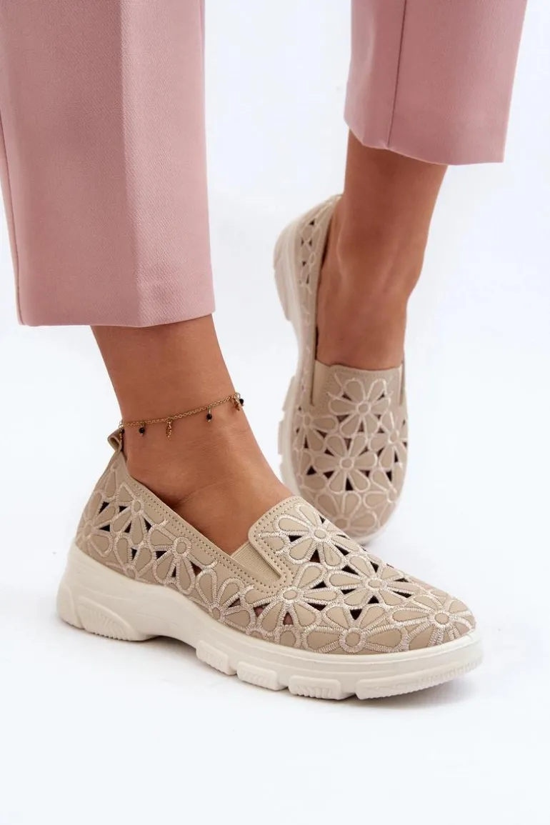 Ażurowe Półbuty Damskie Beżowe Emilei
