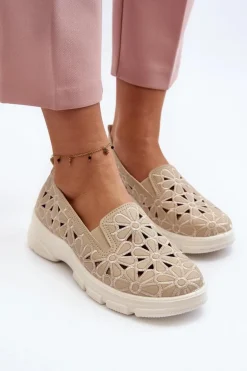 Ażurowe Półbuty Damskie Beżowe Emilei