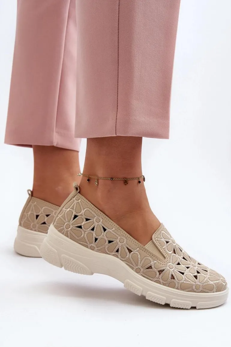 Ażurowe Półbuty Damskie Beżowe Emilei