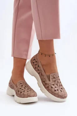 Ażurowe Półbuty Damskie Różowe Emilei