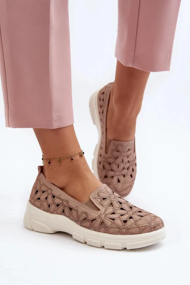 Ażurowe Półbuty Damskie Różowe Emilei