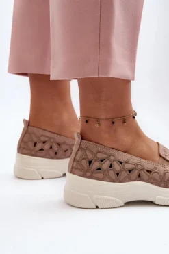 Ażurowe Półbuty Damskie Różowe Emilei