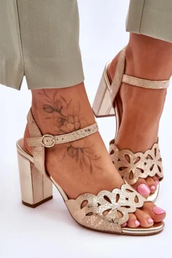 Ażurowe Sandałki Sergio Leone SK872 Beżowo-Złote